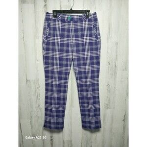 Nike Golf Tour Performance Pants Women Size 8 Purple Plaid Golfing Dri-Fit